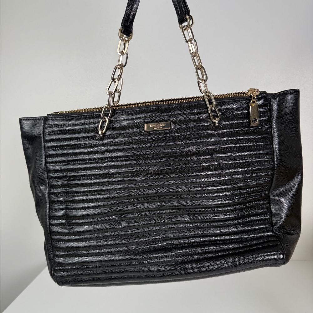 Kate Spade New York Black Textured Tote with Gold Chain - Picture 9 of 10
